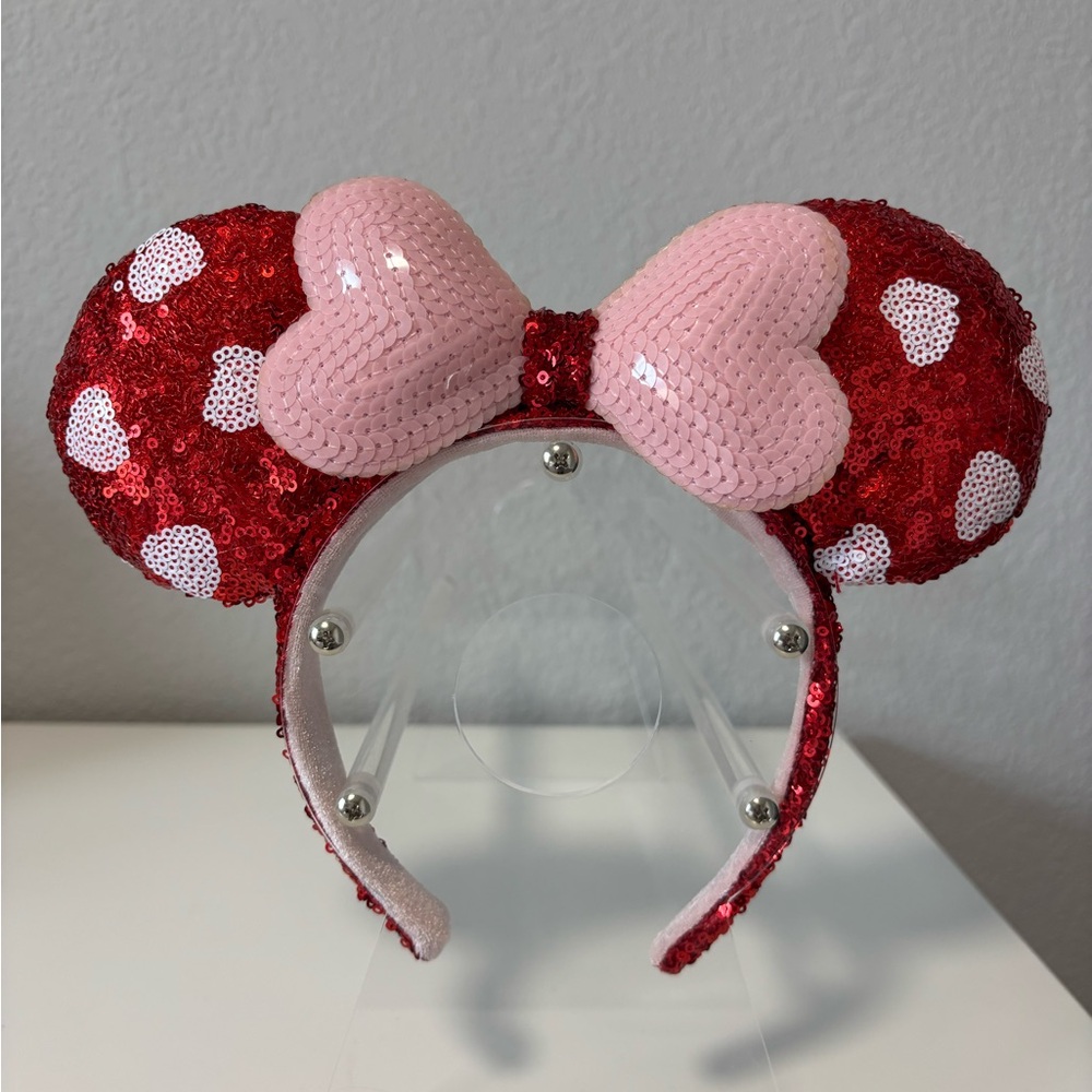 Set of 2 Disney Parks Hearts Valentine’s Day Minnie Mouse Sequin Ear Headband